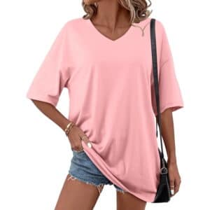Vantagewares Women's Oversized Half-Sleeve V-Neck T-Shirt - Pink