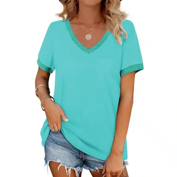 Lake Blue contrast-trim V-neck T-shirt