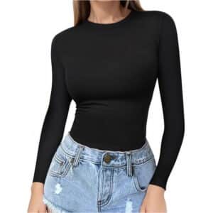 Vantagewares Women's Long-Sleeve Fitted Crewneck T-Shirt - Black