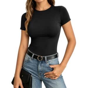 Vantagewares Women's Short-Sleeve Fitted Crewneck T-Shirt - Black