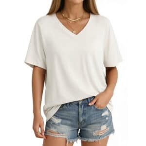 Vantagewares Women's Relaxed Short-Sleeve V-Neck T-Shirt - White