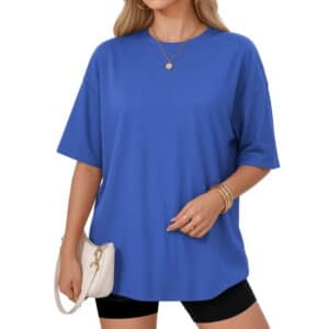 Vantagewares Women's Drop-Shoulder Oversized Crewneck T-Shirt - Lake Blue