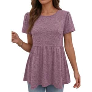 Vantagewares Women's Puff-Sleeve Peplum Crewneck T-Shirt - Light Purple
