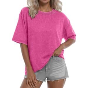 Vantagewares Women's Acid-Wash Oversized Crewneck T-Shirt - Pink
