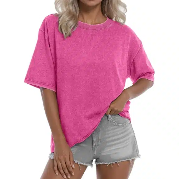 Acid-wash oversized crewneck tee, shown on a model
