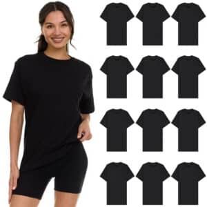 Vantagewares Women's 12-Pack Oversized Crewneck T-Shirts - Black