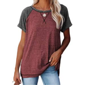 Vantagewares Women's Color-Block Raglan Crewneck T-Shirt - Red/Gray