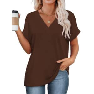 Vantagewares Women's Relaxed Short-Sleeve V-Neck T-Shirt - Coffee
